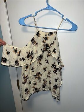 Floral Ruffle cut out Women's Top - Cream